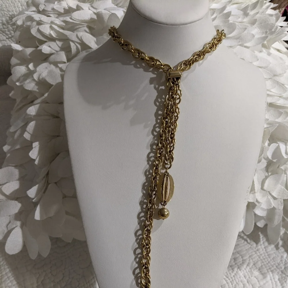 Vintage Art Deco adjustable Chunky Chain gold brass Y necklace